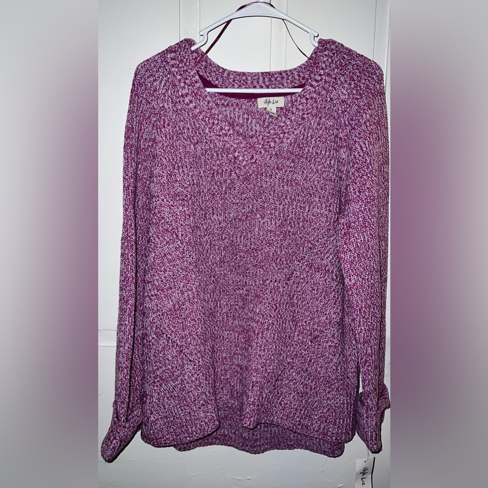 Style & Co V-Neck Ribbed Pullover Sweater Candy Purple Women's XL